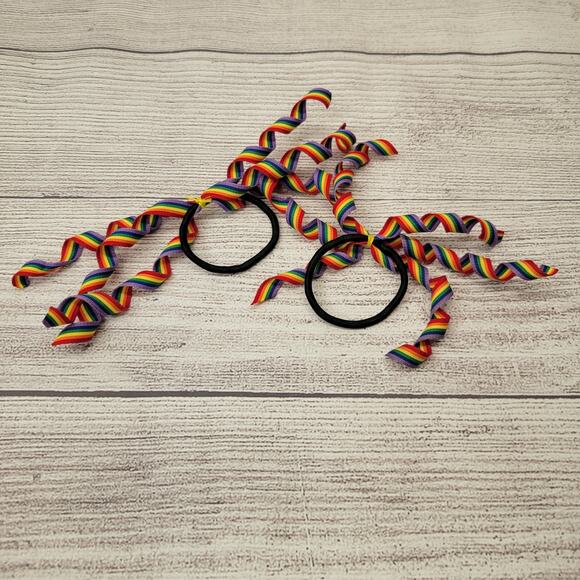 PRIDE Rainbow Corkscrew Grosgrain Ribbon Korker Hair Ties, Set of 2 - Picture 1 of 4